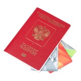 Passport and credit cards on a white background stock images Passport and credit cards on a white background stock images