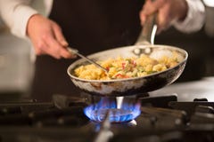 Pasta dish with vegetables on stove royalty free stock photography Pasta dish with vegetables on stove royalty free stock photography