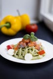 Pasta med laxen och mozarella arkivfoton Pasta med laxen och mozarella arkivfoton
