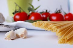 Pasta - Spaghetti And Tomatoes Stock Photos