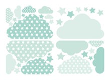 Pastellfärgad grön moln- och stjärnavektorsamling med stjärnor för ungar Ber?knande garneringpacke f?r moln Baby showerklisterm?r vektor illustrationer Pastellfärgad grön moln- och stjärnavektorsamling med stjärnor för ungar Ber?knande garneringpacke f?r moln Baby showerklisterm?r vektor illustrationer