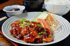 Pasto stabilito del pollo di Teriyaki fotografia stock libera da diritti Pasto stabilito del pollo di Teriyaki fotografia stock libera da diritti