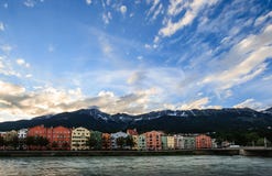 Pastoral Innsbruck architectural houses on Inn River and European alps natural background, Tyrol, Austria, Europe stock images Pastoral Innsbruck architectural houses on Inn River and European alps natural background, Tyrol, Austria, Europe stock images