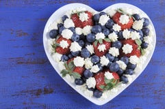 Patriotic Red, White And Blue Berries With Fresh Whipped Cream Stars With Copy Space. Stock Image