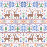 Pattern With Deers, Trees And Snowflakes Stock Photos