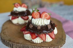 Pavlova do chocolate com morangos e chantiliy frescos imagem de stock Pavlova do chocolate com morangos e chantiliy frescos imagem de stock