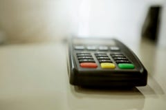 Payment terminal close-up on a blurred background royalty free stock photography Payment terminal close-up on a blurred background royalty free stock photography