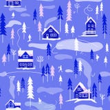 Paysage de village d'hiver Dirigez la configuration sans joint illustration stock Paysage de village d'hiver Dirigez la configuration sans joint illustration stock