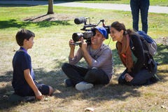 PBS Nova interviewing boy after eclipse stock photos PBS Nova interviewing boy after eclipse stock photos