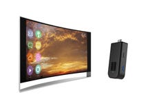 PC de type bâton compact et TV incurvée d'isolement sur le fond blanc illustration stock PC de type bâton compact et TV incurvée d'isolement sur le fond blanc illustration stock