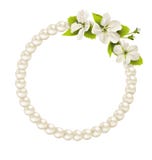 Pearl circle like frame with cherry flowers isolated on white royalty free illustration Pearl circle like frame with cherry flowers isolated on white royalty free illustration