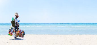 Peddler at the beach. Sea panorama