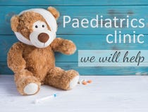 Pediatric Clinic. Background For Advertising With A Sick Toy Teddy Bear. Hospital For The Treatment Of Children. Help Children Royalty Free Stock Images Pediatric Clinic. Background For Advertising With A Sick Toy Teddy Bear. Hospital For The Treatment Of Children. Help Children Royalty Free Stock Images
