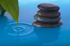 A água de pedra e a paz do zen plantam a folha foto de stock A água de pedra e a paz do zen plantam a folha foto de stock
