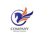 Pegasus med cirkellogobegrepp stock illustrationer Pegasus med cirkellogobegrepp stock illustrationer