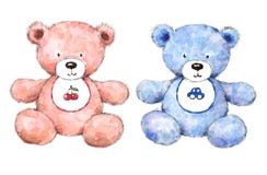 Peint à la main de Teddy Bear Nursery Illustration Set de bébé garçon et de fille d'isolement sur le fond blanc Photos stock Peint à la main de Teddy Bear Nursery Illustration Set de bébé garçon et de fille d'isolement sur le fond blanc Photos stock