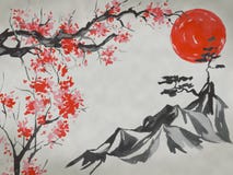 Peinture traditionnelle de sumi-e du Japon Illustration d'aquarelle et d'encre dans le sumi-e de style, u-péché Montagne de Fuji, illustration de vecteur Peinture traditionnelle de sumi-e du Japon Illustration d'aquarelle et d'encre dans le sumi-e de style, u-péché Montagne de Fuji, illustration de vecteur