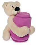 Peluche luminosa Teddy Bear che tiene la coperta rosa del bambino immagini stock libere da diritti Peluche luminosa Teddy Bear che tiene la coperta rosa del bambino immagini stock libere da diritti
