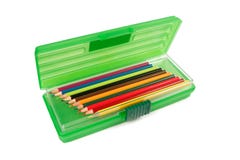 Pencil Crayons In A Stationery Box Royalty Free Stock Images