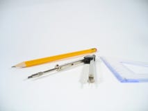 Pencil, Pair Of Compasses And Set Square Royalty Free Stock Photo
