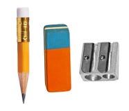Penna, eraser ed affilatrice fotografia stock libera da diritti Penna, eraser ed affilatrice fotografia stock libera da diritti