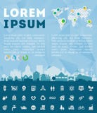 Pensi l'illustrazione verde di vettore con la cittadina e il infographics illustrazione vettoriale Pensi l'illustrazione verde di vettore con la cittadina e il infographics illustrazione vettoriale