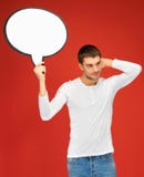 Pensive man with blank text bubble Royalty Free Stock Photo Pensive man with blank text bubble Royalty Free Stock Photo