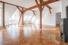 Penthouse apartment interior , loft room with stove, parquet fl royalty free stock photo Penthouse apartment interior , loft room with stove, parquet fl royalty free stock photo