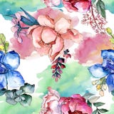 Peony Bouquets Floral Botanical Flower. Watercolor Background Illustration Set. Seamless Background Pattern. Royalty Free Stock Images Peony Bouquets Floral Botanical Flower. Watercolor Background Illustration Set. Seamless Background Pattern. Royalty Free Stock Images
