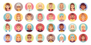 People cartoon avatars. Diversity of office workers flat character and avatar portraits vector icon set