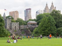 People at Central Park in New York near Belvedere castle stock photo People at Central Park in New York near Belvedere castle stock photo