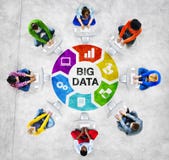 People in a Circle Using Computer with Big Data Concept stock photo People in a Circle Using Computer with Big Data Concept stock photo