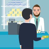 People consumer buying drug in drug-store pharmacy store at counter payment cashier royalty free illustration People consumer buying drug in drug-store pharmacy store at counter payment cashier royalty free illustration