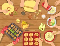 People Cooking Pastry And Other Food Together View From Above stock illustration People Cooking Pastry And Other Food Together View From Above stock illustration