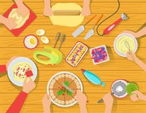 People Cooking Sweet Pastry Together View From Above vector illustration People Cooking Sweet Pastry Together View From Above vector illustration