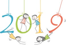 Happy New Year 2019. People on the 2019 figures for the new year stock illustration Happy New Year 2019. People on the 2019 figures for the new year stock illustration