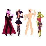 People in Halloween party costumes - witch, zombie, vampire, dracula, mummy Royalty Free Illustration People in Halloween party costumes - witch, zombie, vampire, dracula, mummy Royalty Free Illustration