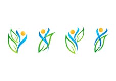 People,leaf,logo,wellness,natural,health,ecology, set of symbol icon design vector