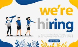 People looking for employees with words we`re hiring, concept vector ilustration. can use for landing page, template, ui, web, mob vector illustration People looking for employees with words we`re hiring, concept vector ilustration. can use for landing page, template, ui, web, mob vector illustration