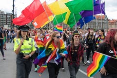 People participating in Prague Pride - a big gay & lesbian pride