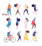 People walking. Cartoon persons walk street. Men and women crowd vector isolated collection stock illustration People walking. Cartoon persons walk street. Men and women crowd vector isolated collection stock illustration