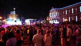 People watch fireworks after holiday concert stock footage People watch fireworks after holiday concert stock footage