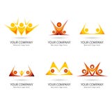 People yellowish orange color team work together set of logo stock illustration People yellowish orange color team work together set of logo stock illustration