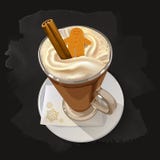Pepparkakalatte med piskade kräm-, kanel- och pepparkakajulkakor royaltyfri illustrationer Pepparkakalatte med piskade kräm-, kanel- och pepparkakajulkakor royaltyfri illustrationer