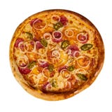 Pepperoni πίτσα με τα πιπέρια τσίλι ζαμπόν και jalapeno στον παλαιό ξύλινο πίνακα Απομονωμένο υπόβαθρο στοκ φωτογραφίες Pepperoni πίτσα με τα πιπέρια τσίλι ζαμπόν και jalapeno στον παλαιό ξύλινο πίνακα Απομονωμένο υπόβαθρο στοκ φωτογραφίες