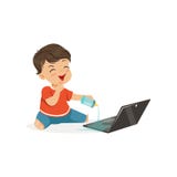 Pequeño muchacho lindo del matón que derrama el agua en un ordenador portátil, niño alegre del matón, mún ejemplo del vector del libre illustration Pequeño muchacho lindo del matón que derrama el agua en un ordenador portátil, niño alegre del matón, mún ejemplo del vector del libre illustration