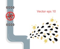 Perdita di olio dalla conduttura, rottura, crepa nell'impianto idraulico I soldi di concetto sono perso dovuto rottura Stile pian royalty illustrazione gratis Perdita di olio dalla conduttura, rottura, crepa nell'impianto idraulico I soldi di concetto sono perso dovuto rottura Stile pian royalty illustrazione gratis