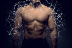 Perfect male upper body with electric energy royalty free stock photos Perfect male upper body with electric energy royalty free stock photos