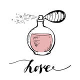 Perfume bottle logotype.hand drawing. Isolated badge of perfume on white background. Use for perfume store advertising royalty free illustration Perfume bottle logotype.hand drawing. Isolated badge of perfume on white background. Use for perfume store advertising royalty free illustration