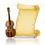 Pergaminho com o violino sobre o fundo musical Foto de Stock Royalty Free Pergaminho com o violino sobre o fundo musical Foto de Stock Royalty Free